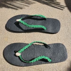 Beaded Cowrie Shell Flip Flops